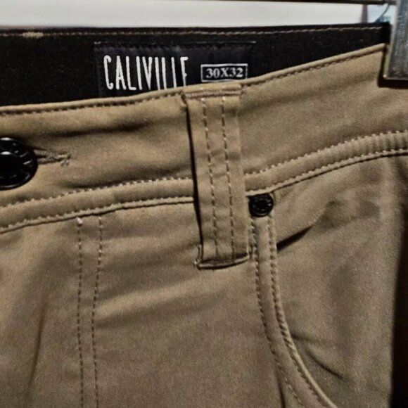 Caliville Flat Front Chinos Stretch Twill Pants Men's 30x32 Green - Picture 3 of 7